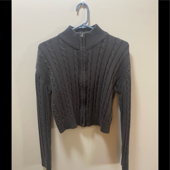 Ardene Dark Grey Cable Knit Cropped Double-Zip Hoodie - Picture 2 of 5